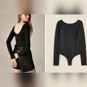 J Crew Low Scoop Back Bodysuit Black Size S NWT Stretch Cotton